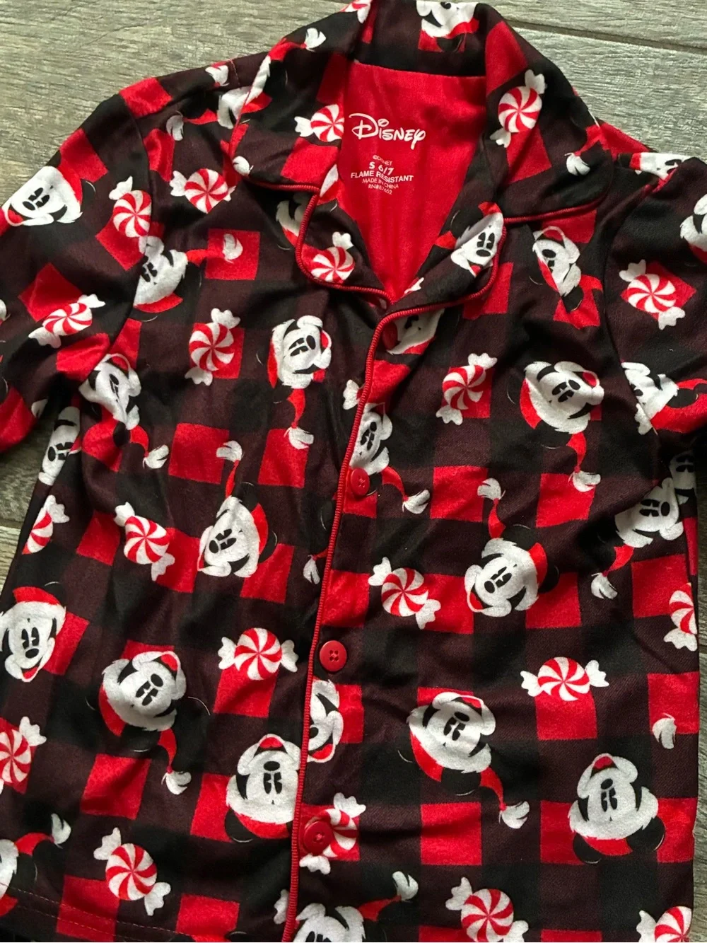 Disney Mickey Mouse Christmas Pajamas Size 6/7 Buffalo Plaid Holiday